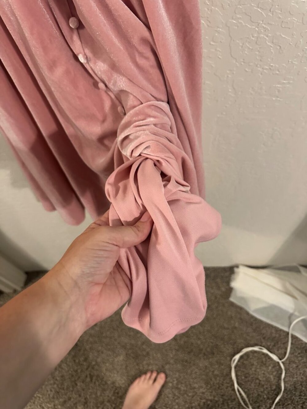 Gal Meets Glam Joy Pink Velvet Pinup Retro V Neck Midi Shift Dress - Picture 11 of 12